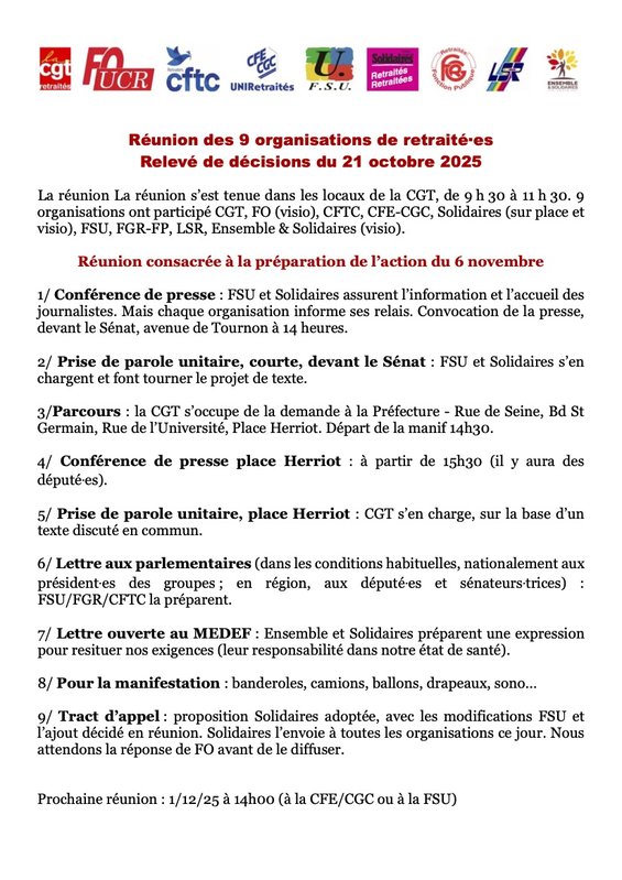 2025 - 10 - 21 - Relevé de décisions G9