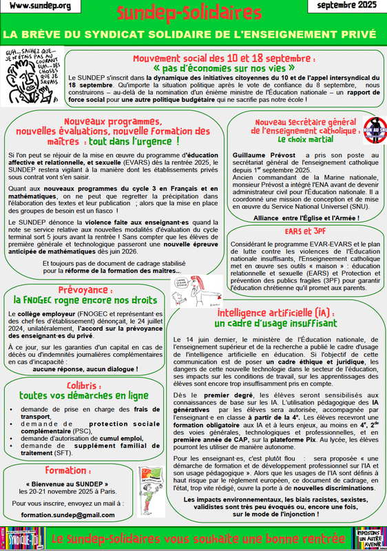 Brève Sundep Solidaires septembre 2025