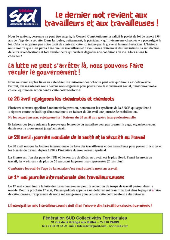 Le dernier mot revient aux travailleurs et aux travailleuses !